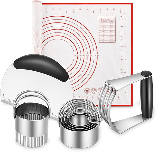 Pastry Cutter, Biscuit Cutter, Dough Scraper, Silicone Baking Mats, Stainless Steel Pastry Blender Set, Dough Cutter Biscuit Cutter Baking Pastry Mat Dough Blender Tools & Pastry Utensils (5 Pcs/Set) by MINOANT