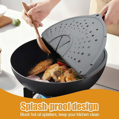 Splatter Screen Guard for Frying Pan, 14×12.7Inch Foldable Splatter-Proof Hollow Pan Silicone Cover for Cooking & Frying
