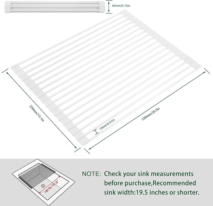 HANZENMA Roll Up Dish Drying Rack Over The Sink Kitchen Roll Up Sink Drying Rack Multipurpose Foldable Sink Drying Mat, Heat-Resistant, Anti-Slip & Anti-Rust Dish Rack for Kitchen, 20.5" x 13", White - Image 2