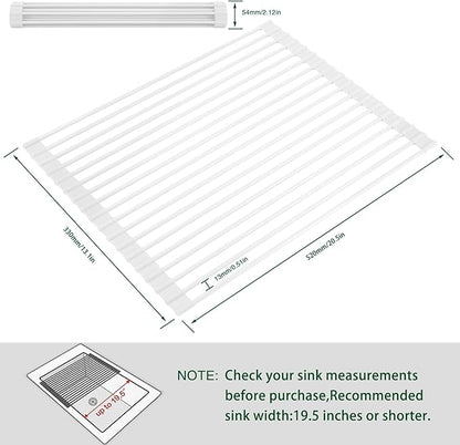 HANZENMA Roll Up Dish Drying Rack Over The Sink Kitchen Roll Up Sink Drying Rack Multipurpose Foldable Sink Drying Mat, Heat-Resistant, Anti-Slip & Anti-Rust Dish Rack for Kitchen, 20.5" x 13", White - Image 2