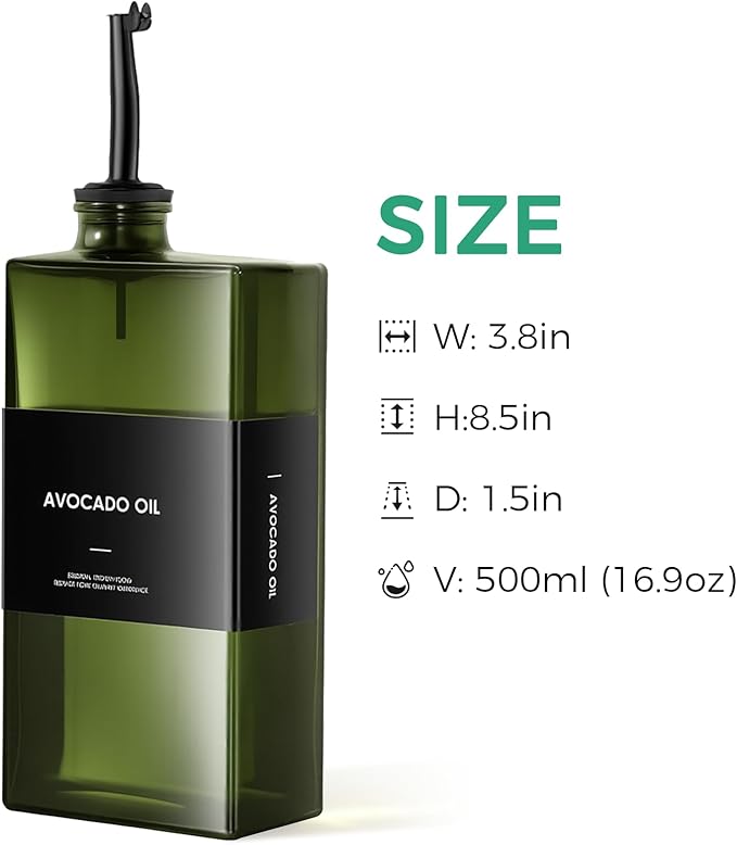 WISIMMALL Olive Oil Dispenser Bottle For Kitchen, 17OZ UV-Blocking Oil And Vinegar Dispenser Set Of 2, Soy Sauce Cooking Oil Dispenser with 2 Stainless Steel Pourers & 44 Labels - Image 5