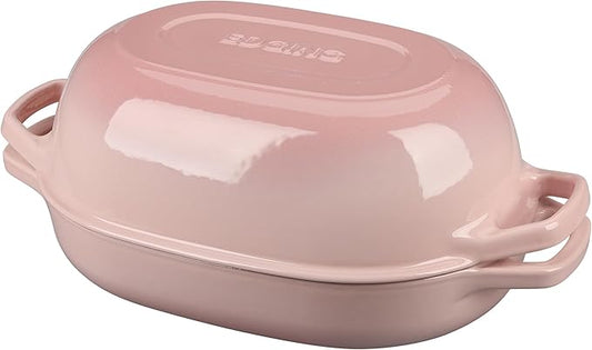 EDGING CASTING Enameled Cast Iron Oval Dutch Oven Pot with Lid, Dutch Oven for Sourdough Bread Baking, Bread Oven, Bread Dutch Oven, Oval Bread Pan, 7qt, Pink