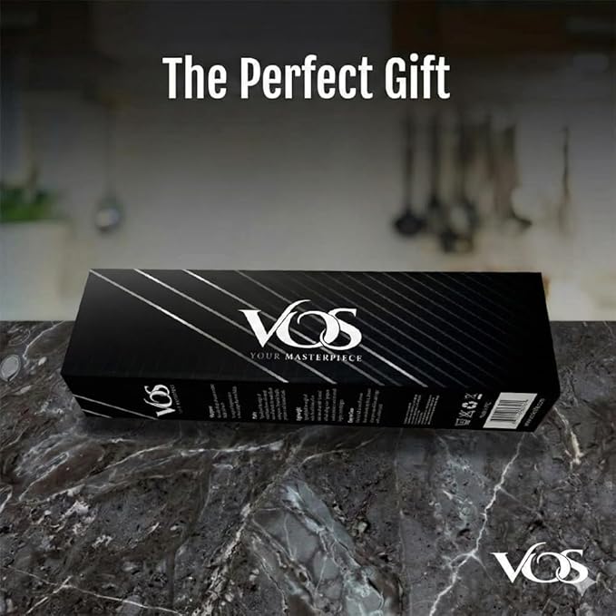 Vos Ceramic Knife Set in Elegant Gift Box, Ceramic Knives Set For Kitchen, Ultra Sharp Kitchen Knife Set with Covers, 4" 5" 6" Paring, Santoku & Chef Knife, Lightweight, Dishwasher safe (Blue Handle)