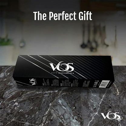 Vos Ceramic Knife Set in Elegant Gift Box, Ceramic Knives Set For Kitchen, Ultra Sharp Kitchen Knife Set with Covers, 4" 5" 6" Paring, Santoku & Chef Knife, Lightweight, Dishwasher safe (Black Handle)