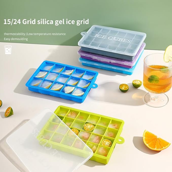Ice Cube Tray with Lid and Bin,3 Pack 72 Cubes Silicone Plastic Ice Cubes Trays for Freezer with Box/Container,Reusable IceTray,Perfect for Cocktails, Drinks,and Ice Coffee