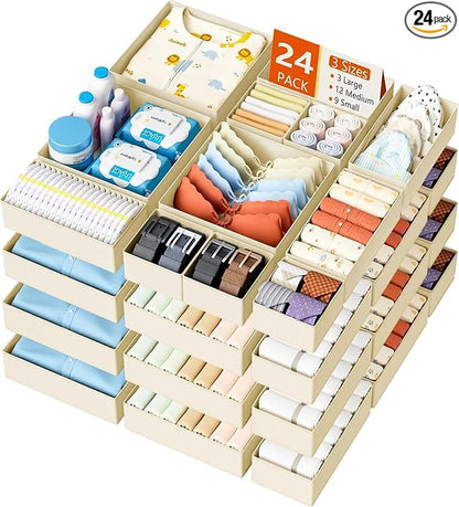 DIMJ Drawer Organizer Clothes Storage - 24 Pack Baby Dresser Organizer for Nursery, Small Fabric Closet Drawer Organizer Bins for Underwears Socks, Foldable Storage Dividers Organization for Bedroom by DiMJ