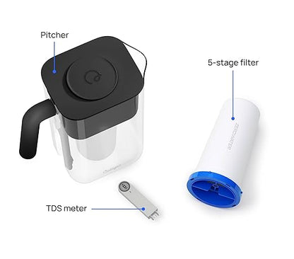 Culligan with ZeroWater Technology 10-Cup Water Filter Pitcher – Includes 5-Stage Advanced Water Filter, IAPMO Certified to Reduce Lead, Total PFAS, Mercury, Fluoride, and Chlorine - Matte Black