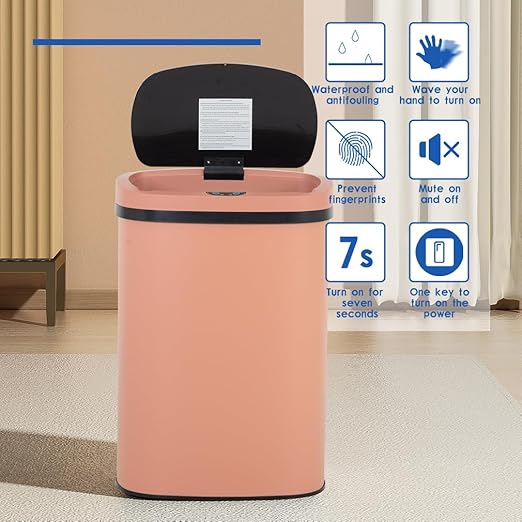 FDW Garbage Can 13 Gallon 50 Liter Kitchen Trash Can for Bathroom Bedroom Home Office Automatic Touch Free High-Capacity with Lid Brushed Stainless Steel Waste Bin - Image 4