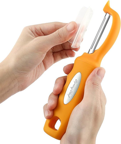 Spring Chef Premium Stainless Steel Swivel Potato Peelers for Kitchen, Metal Vegetable Peelers with Comfortable Handle for Apple, Cucumber, Veggie, Fruit, Carrot, Dishwasher Safe - Set of 2 - Mango - Image 8