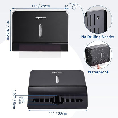 Paper Towel Dispenser Wall Mount, Large Capacity 200 Sheets, No Drilling Adhesive, Commercial & Home Use for Bathroom and Kitchen, Black