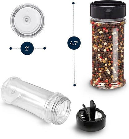 RoyalHouse 12 Pack 5.5 Oz Plastic Spice Jars with Black Cap, Clear and Safe Plastic Bottle Containers with Shaker Lids for Storing Spice, Herbs and Seasoning Powders, BPA Free, Made in USA - Image 2