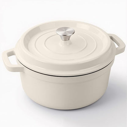 Miereirl 6.5 Quart Enameled Dutch Oven Pot with Lid, Cast Iron Dutch Oven with Dual Handles for Bread Baking, Cooking, Non-stick Enamel Coated Cookware (Beige) by Miereirl