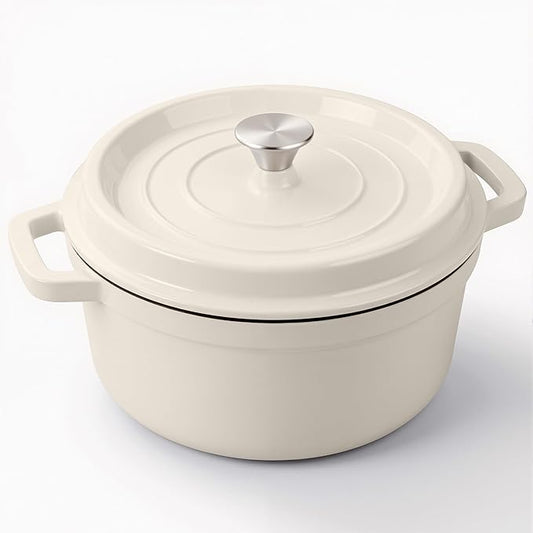 Miereirl 6.5 Quart Enameled Dutch Oven Pot with Lid, Cast Iron Dutch Oven with Dual Handles for Bread Baking, Cooking, Non-stick Enamel Coated Cookware (Beige) by Miereirl