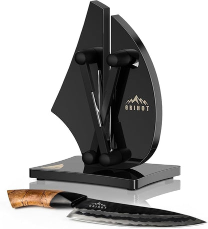 VN3 Professional Knife Sharpener | 3-Action Streamlined Sailboat Design for Effortless Knife Sharpening - The Ultimate Tool for Precision 11 to 21 Degree Angles (Obsidian Color) by Grihot