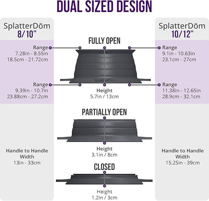 L.I.Q Silicone Splatter Guard – Fits 8 and 10 Inch Pots (20 and 25 Centimeters) – Microwave Safe and Durable SplatterDom - Includes 8” Lid - Food and Oil Splash Guard (Chic Metallic, Small)