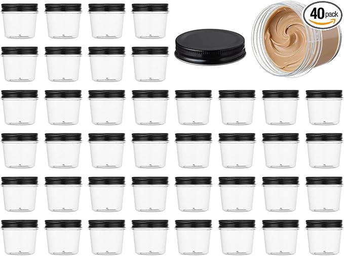 novelinks 4 oz Small Plastic Jars with Lids, 40 Pack Mini Plastic Mason Jars with Lids 4oz, Craft Storage Containers & Canning Jars & Small Spice Jars for Kitchen Organization (40 Pack,Black) by novelinks