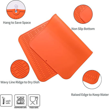 MicoYang Silicone Dish Drying Mat for Multiple Usage,Easy clean,Eco-friendly,Heat-resistant Silicone Mat for Kitchen Counter or Sink,Refrigerator or Drawer Liner Orange 3XL 28 inches x 18 inches - Image 3
