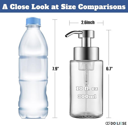 Glass Foaming Hand Soap Dispenser, 10 oz Easy Refill Bathroom Soap Dispenser, Foaming Dispenser with Stainless Steel Pump & Waterproof Labels, Foam Soap Pump Bottles for Handwashing, 2 Sets - Image 3