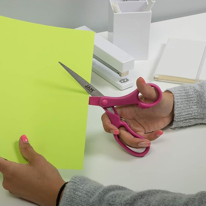 JAM PAPER Multi-Purpose Precision Scissors - 8 Inch - Fuchsia Pink - Ergonomic Handle & Stainless Steel Blades - Sold Individually - Image 5