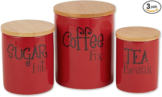 DII Kitchen Accessories Retro Collection, Ceramics, Canister Set, Red, 3 Piece by DII