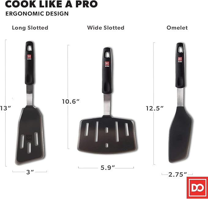 DI ORO Spatulas for Kitchen Use - Forever Warranty - 600°F Heat-Resistant Silicone - Turner Spatula Set for Cooking - BPA Free Wide Pancake Spatulas - Egg Flippers for Nonstick Cookware Safe (3pc) - Image 7