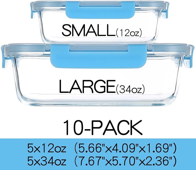 C CREST Glass Meal Prep Containers, [10 Pack] Glass Food Storage Containers with Lids, Airtight Bento Boxes, BPA Free & Leak Proof (10 Lids & 10 Containers) - Image 2