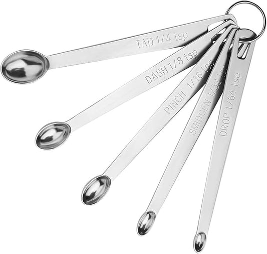 5Pcs Teaspoon Measuring Spoons, 1/4 tsp, 1/8 tsp, 1/16 tsp, 1/32 tsp, 1/64 tsp Metal Measuring Spoons Set, Stainless Steel Cooking Baking Tiny Measuring Spoon for Powders, Spices, Salt by YUNNKEEY