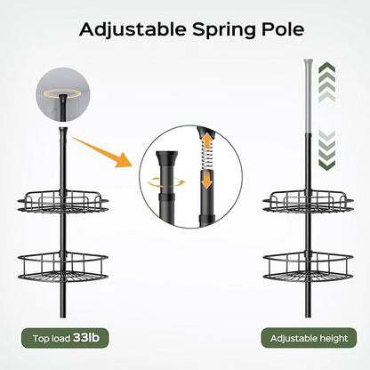 HAMITOR Corner Shower Caddy Tension Pole: 4-Tier Rust-Resistant Adjustable Bathroom Organizer Shelves - 47-121 Inch No-Drill Quick Installation - Space-Saving Storage for Renters Families - Black - Image 4