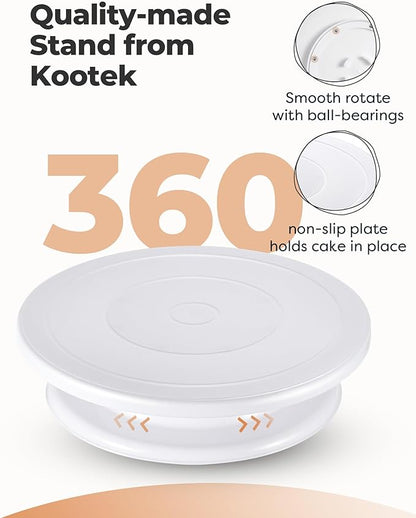 Kootek Cake Decorating Kit Baking Supplies Set Cake Turntable with 2 Frosting Straight Angled Spatula 3 Icing Smoother Scrapers Baking Accessories Tools for Beginners and Pros, Mother's Day, White - Image 3