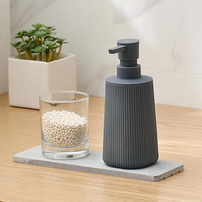 Small Soap Dispenser for Bathroom and Kitchen, Modern Farmhouse Striped Style Plastic Hand Soap Dish Soap Dispenser with Pump Matte Gray - Image 2