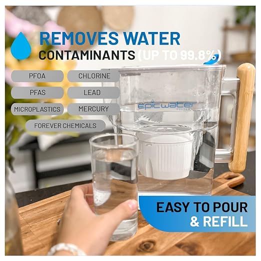 Epic Water Filters Pure Filter Pitchers for Drinking Water, 10 Cup 150 Gallon Filter, Tritan BPA Free, Removes Fluoride, Chlorine, Lead, Forever Chemicals (White & Bamboo) - Image 3