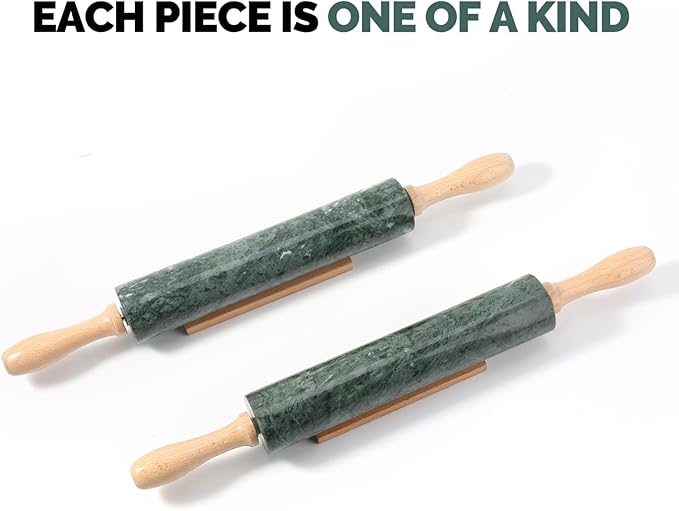 Koville Indian Natural Marble Rolling Pin, Non-Stick Polished Dough Roller, Pasta, Dumpling, Fondant, Pie Crust, Bread, Pizza Dough, Kitchen Baking Pastry Tools with Mat/Scraper(Indian Green) - Image 6