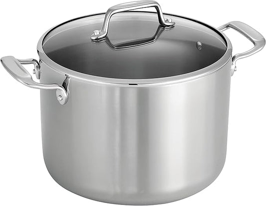 Tramontina Tri-Ply Clad Stainless Steel 8-Quart Stock Pot with Glass Lid, Induction-Ready Pasta Pot, Dishwasher-Safe, NSF-Certified by Tramontina