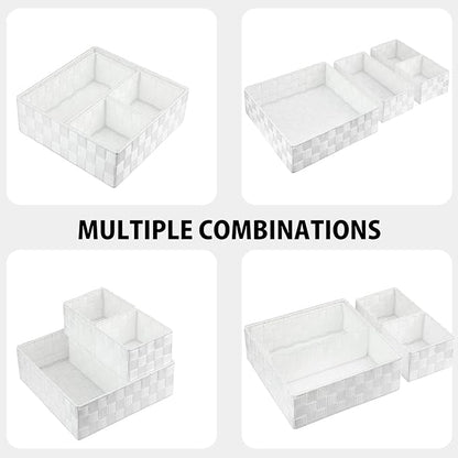 Posprica Woven Storage Box Cube Basket Bin Container Tote Organizer Divider for Drawer,Closet,Shelf, Dresser (White) - Image 2