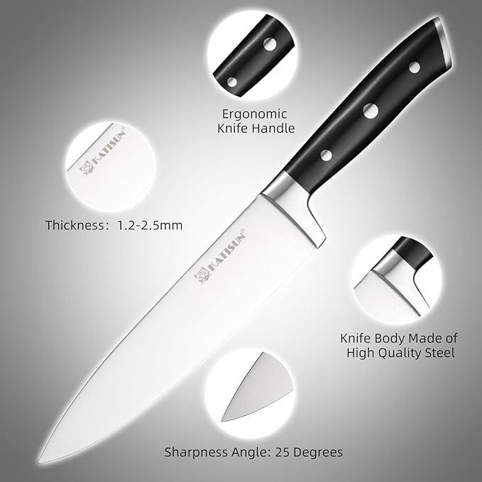 Knife Sets 15 Pieces for Kitchen with Block, German Stainless Steel Kitchen Knife Set, ABS Ergonomic Handle Chef Knives, and Shears for Chopping, Slicing and Cutting - Image 3