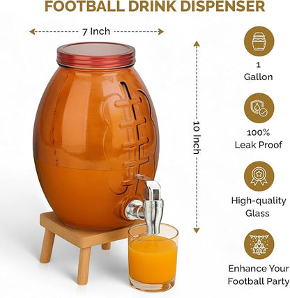 Football Drink dispenser, Glass Beverage Dispenser For Football Party & decorations, Drink Dispenser With 100% Leakproof Spigot Perfect For Parties And Daily Use 1 GALLON
