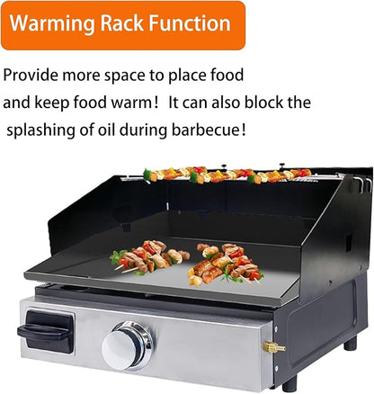 Universal Wind Guard and Warming Rack Fit for Griddle Without a Hood from 16" to 28", Wind Screen and Cooking Grid BBQ Griddle Accessories for Blackstone and Other Griddle with Front Grease