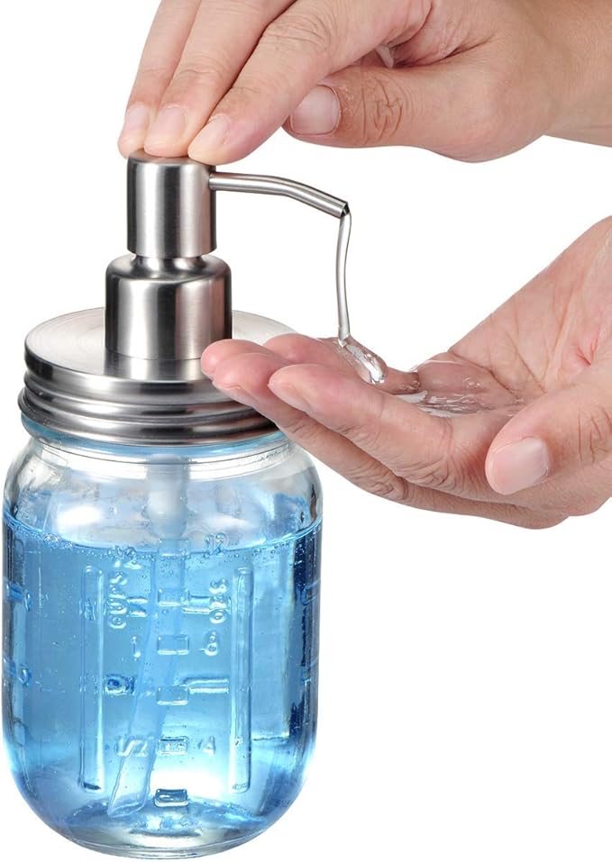 Amolliar Mason Jar Soap Dispensers, Rustproof Stainless Steel Lid &Pump, Refillable Wash Hand Soap for Bathroom,Kitchen-Ideal for Dish Soap,Liquid Soap, Lotions,Waterproof Stickers,16OZ Brushed Nickel - Image 4