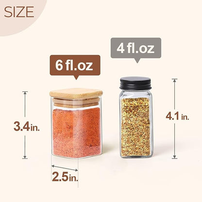 ComSaf 6Pcs 6 oz Spice Jars with Label Trial Set, Glass Spice Jars with Bamboo Lids Supplementary Set, Seasoning Container Trial Pack, Perfect for Ktichen Starter - Image 3