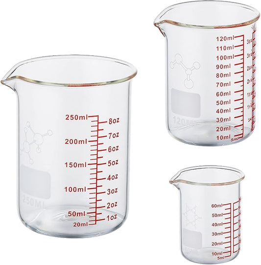 Ackers Mini Glass Measuring Beaker Set, Borosilicate, 2oz 4oz 8oz Measuring Cups by AckersBORO33