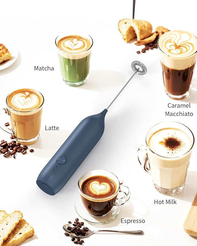 CIRCLE JOY Rechargeable Milk Frother Handheld with Stand, Coffee Frother Wand Drink Mixer with Dual Spring Whisk for Coffee, Cappuccino, Lattes, Frappe, Matcha and Hot Chocolate, Blue - Image 7