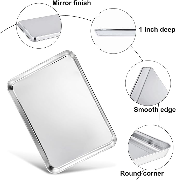 TeamFar Cookies Sheet with Rack, 16 x 12 x 1 Inch Stainless Steel Baking Sheet Tray Pans with Grid Wire Racks for Cooling Baking Roasting, Non-Toxic & Heavy Duty, Dishwasher Safe, 2 Pans + Racks