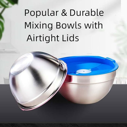 MIKULA Mixing Bowls Set, 22PCS Large Stainless Steel Mixing Bowl with Lids Set, Large Nesting Bowls 7/6/4.5/3.5/2.5QT, Measuring Cups and Spoons Baking Storage Metal Bowl for Kitchen Prep Supplies - Image 5