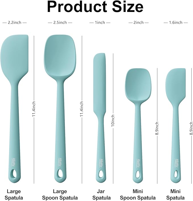 Redfly Silicone Spatula Set, 5 Piece Food Grade Silicone Cooking Utensils Set, Rubber Spatula Heat Resistant Nonstick for Baking, Cooking, Kitchen Utensils Dishwasher Safe Green - Image 2