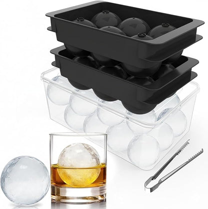 Large Ice Ball Maker Mold, 1.9" Round Ice Cube Mold for Whiskey Bourbon Cocktail, 6 Balls, Sphere Ice Mold, Big Ice Cube Tray with Container and Tongs, Easy to Fill & Release by Unigul