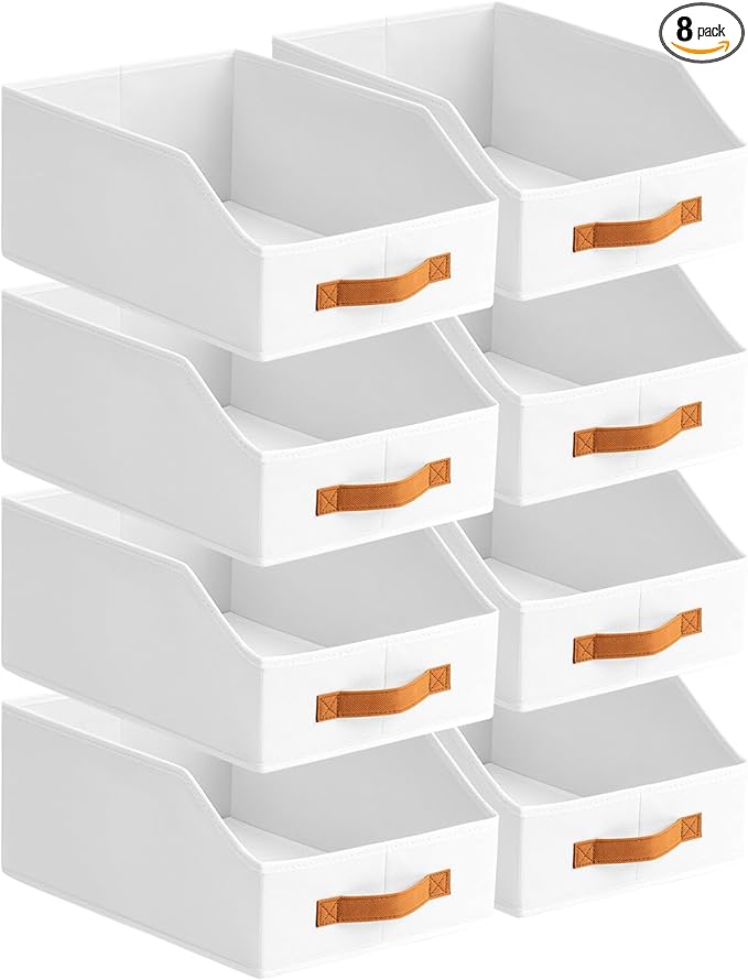 Homsorout Fabric Storage Bins for Organizing - 8 Pack Large Trapezoid Collapsible Storage Bins with Front Handle, Closet Organizers and Storage for Bedroom, Home Shelves, Small Spaces, White by Homsorout