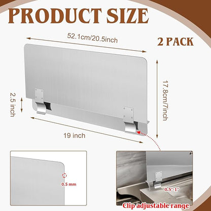 Ferraycle 2 Packs Stainless Steel Fryer Splash Guard Commercial Side Stove Splash Splatter Guard for Stop Oil from Splattering (20-1/2" W X 7.01'' H) - Image 2