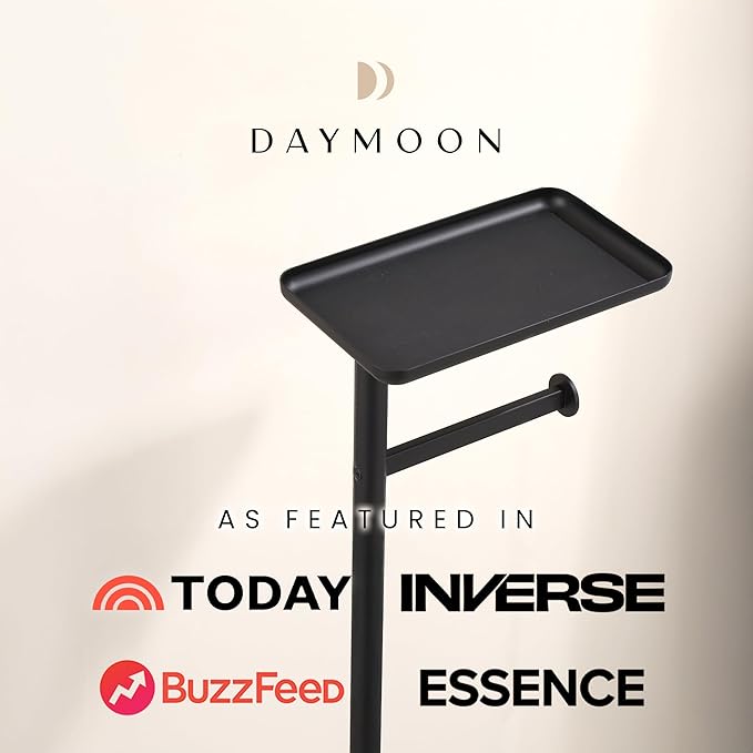 Day Moon™ - Toilet Paper Holder - Modern Roll Holder for Bathroom - 1 Pack - Free Standing - with Shelf, Black - Image 6