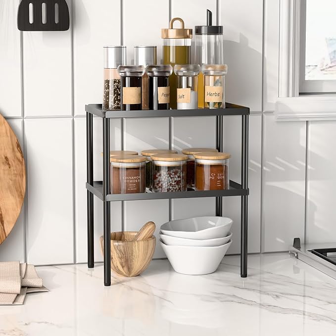 Cabinet Organizer Shelf, 2 Tier Kitchen Cabinet Organizer with Stackable Cabinet Shelves for Kitchen Countertop Storage, Metal Kitchen Shelf Organizer for Spice, Pantry & Under Sink - Image 6