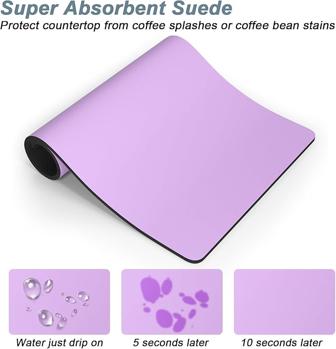 Rnivvi Coffee Mat, 16" x 24" Coffee Bar Mats for Espresso Machine Station Accessories and Organizer, Hide Stain Rubber Backed Absorbent Dish Drying Pad for Kitchen Counter, Cute Bar Decor Pad, Purple - Image 3